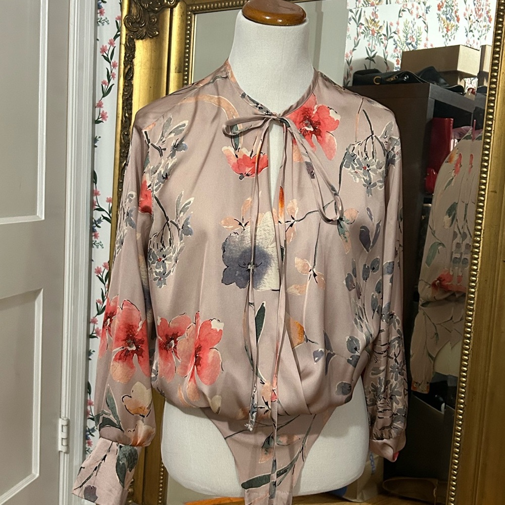 Zara Pink Long Sleeve Tie Front Blouse